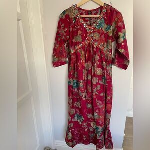 Indian women’s mirror work red Kurta top size L